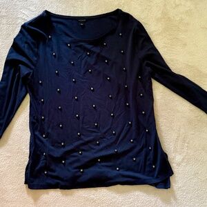 Ann Taylor Navy long sleeve shirt with beading detail